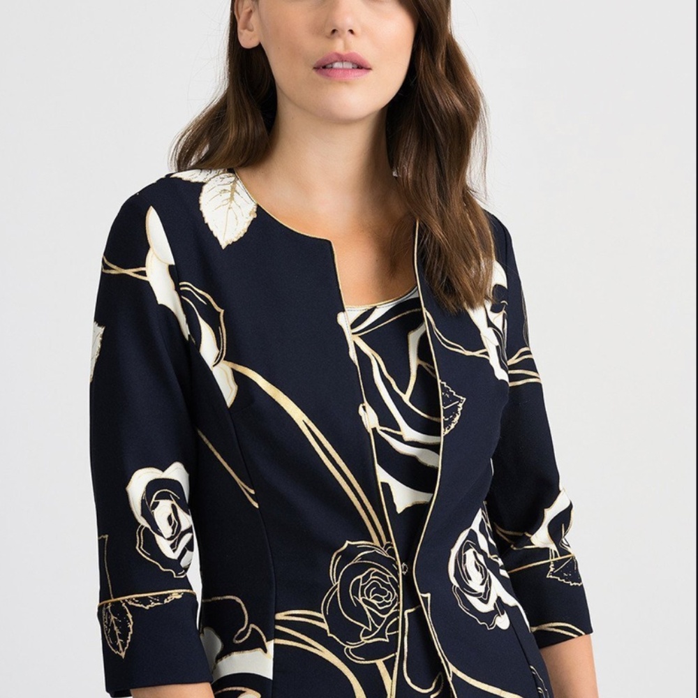 Joseph Ribkoff Midnight Blue/Vanilla Floral Print 3/4 Sleeve Twin Set Jacket